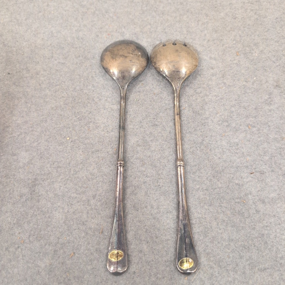 Vintage Silver Plated Salad Serving Set Spoon and Fork Two Piece Tarnish Finish - Picture 3 of 3